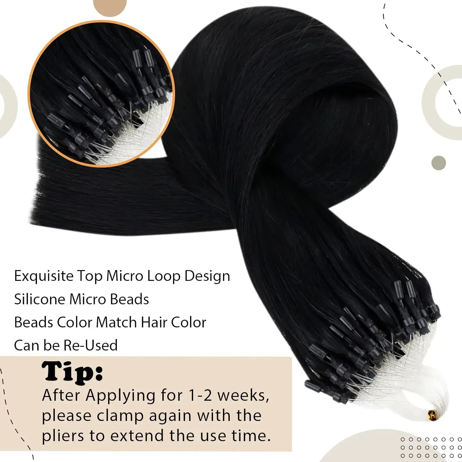 Extension per capelli umani Micro Loop, Extension per capelli Micro Ring Fish Line Link, Cold Fusion Remy Hair per donne, colore #1B, 16-26 pollici_voghion.com