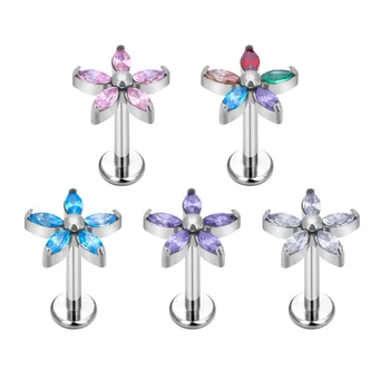 ASTM F136 Titanium Nose Stud Set Colorful Zircon Earrings Sexy Labret Lip Body Piercing Jewelry