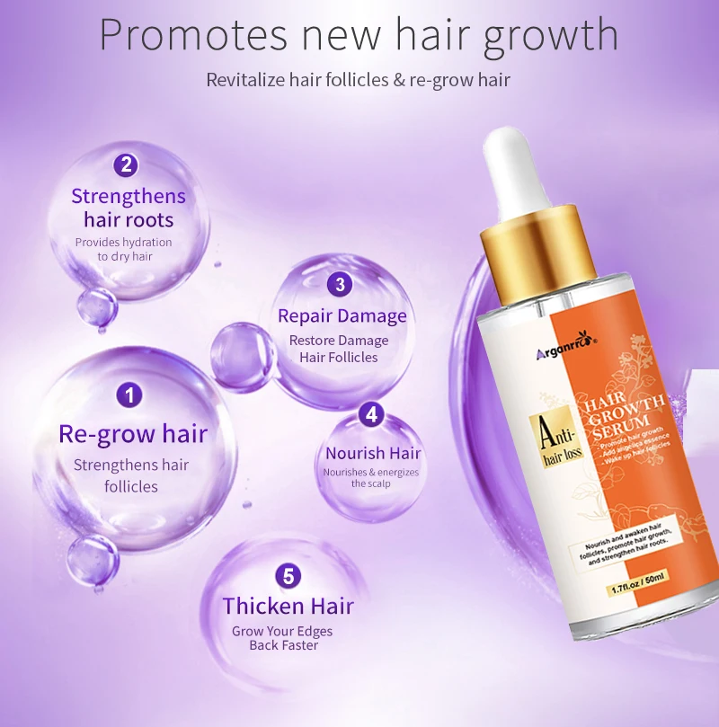 Customize Private Label Natural Essential Argan Oil Hair Loss Treatment Hair Growth Oil Growth Serum