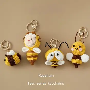 New  Finished Hand-Woven Bee Series Keychain Small Bee Bag Crochet Hanging Gift for Friends and Colleagues