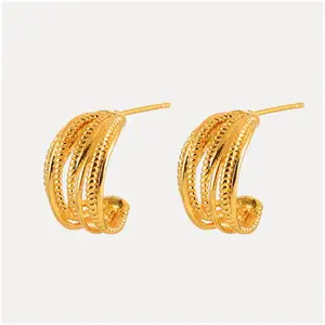Earrings Direct Sales C-type Hollow Tidal Current Handicrafts Street Designer Gift Copper Stud Earrings Set Gift