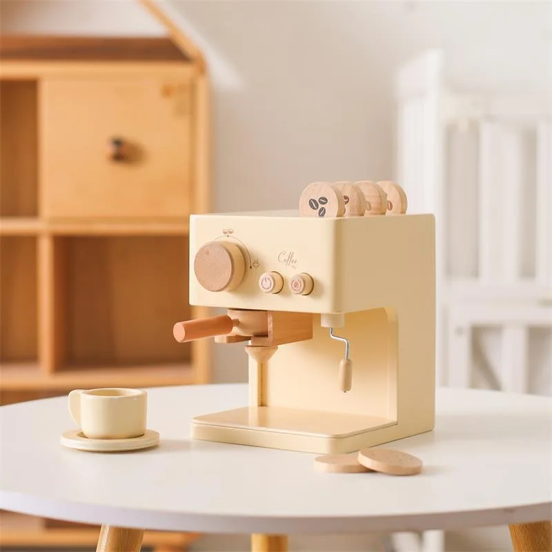 Kids Coffee Machine Toy Set Wooden Toddler Coffee Maker Toy Espresso