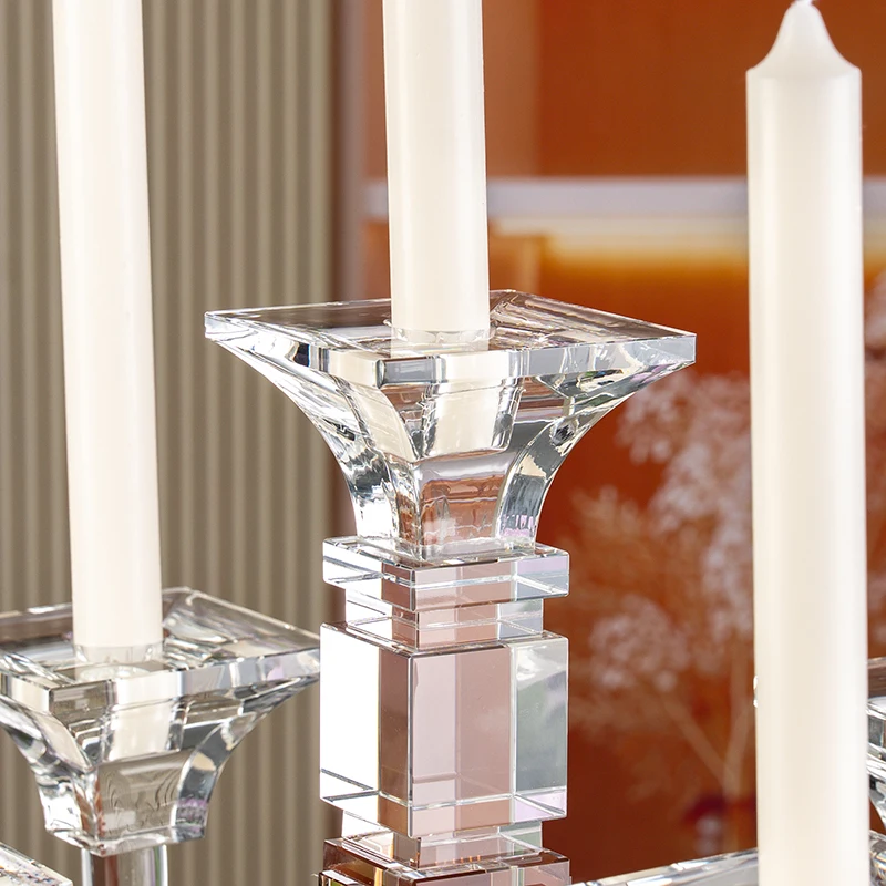 Small Bridge Glass High Long Handle Five Arm Glass Candle Holder Wedding Center Home Decoration Crystal Candlestick