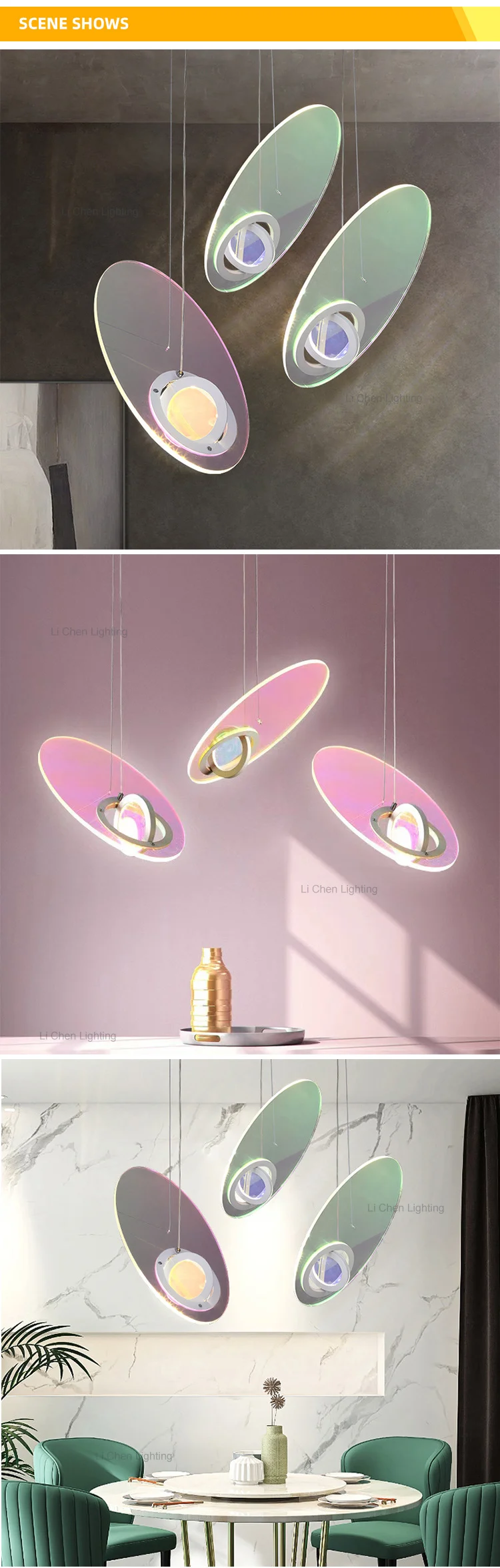 p0036 new product indoor decoration dining room bedroom living room iron acrylic colorful led pendant light -3