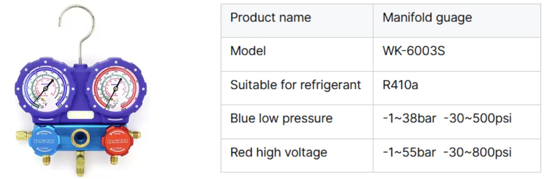WK-7P Portable Refrigeration Tool Box Vacuum Pump Charging Hose Flaring Tool Pipe Cutter and Manifold Pressure Gauge