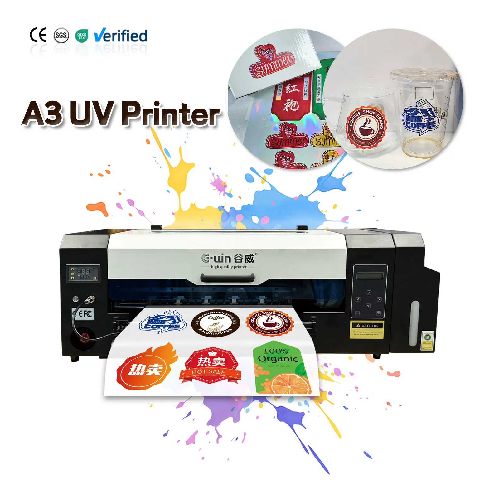 Gwin GW450 6 Color with Varnish Label Printing Machine Single Pass A3 Mini UV Led Roll to Toll Sticker Printer