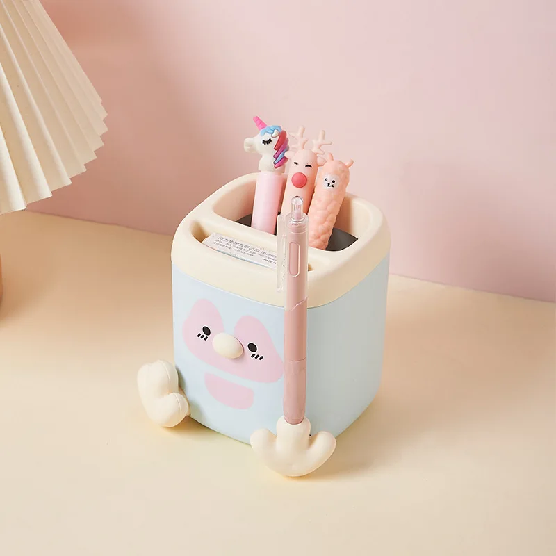 Creative Cartoon Penguin Desktop Storage Box Multifunctional Square Pen Holder Pencil Sharpener Office Learning Stationery