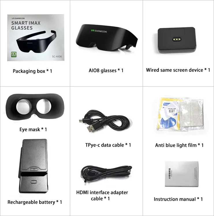 VR glasses, AIO8, head mounted panoramic viewing, immersive experience, can be worn for myopia, intelligent VR glasses