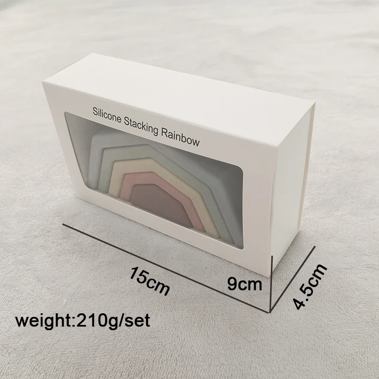 Dongli New Bpa-Free Organic Soft Silicone Stacking Rainbow Baby Toys with gift box for Children