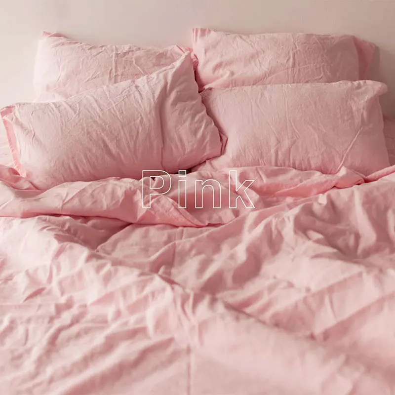 INS Romantic Cherry Pink Color Soft 100% Pure Flax Linen Bedding Set 4 Pcs 2 Pillowcases 1 Fitted Sheet 1 Duvet Cover