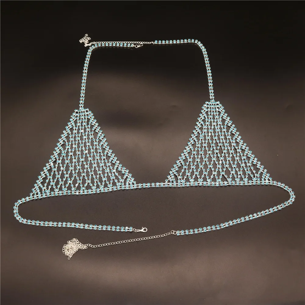 Sexy ondergoed Blauw Crystal Body Chain Bikini Set for Vrouwen Nachtclub Shine Rhinestone Bra en Thong Body Sieraden Nachtclub (Main Stone Color : Gold, Metal color : Thong
