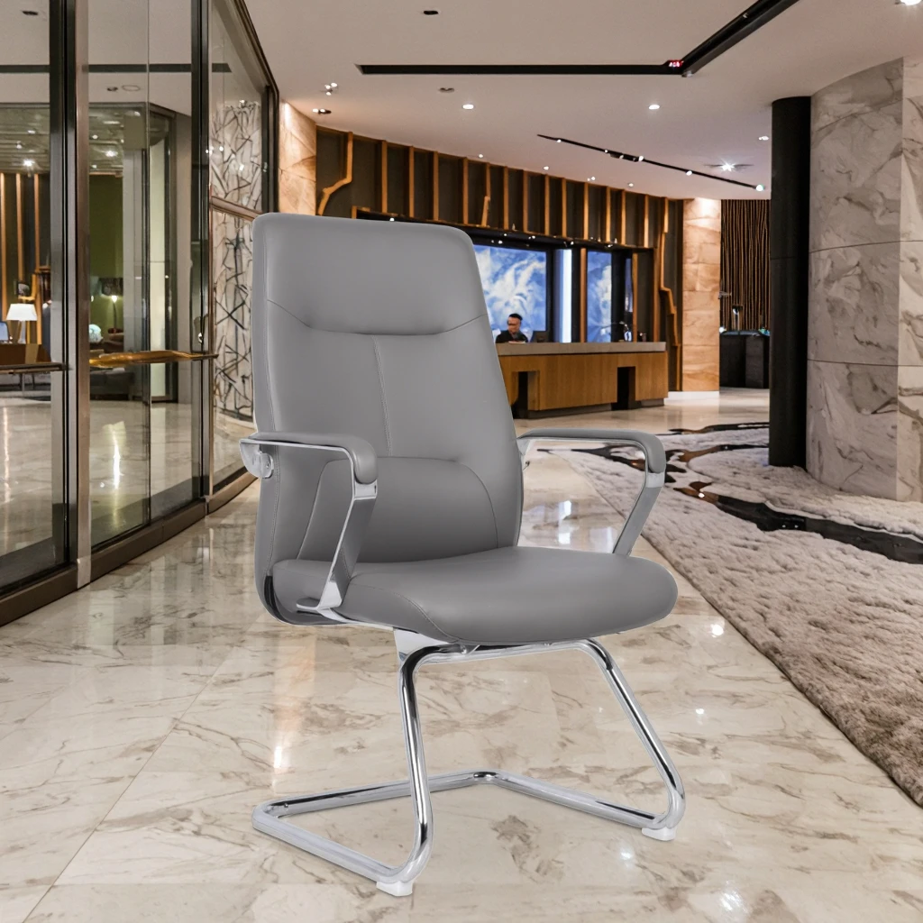 Industrial Executive Office Chrome Frame Chair Reinforced Joints Waterproof Leather Adjustable Height-Modern Design for Hotel 3