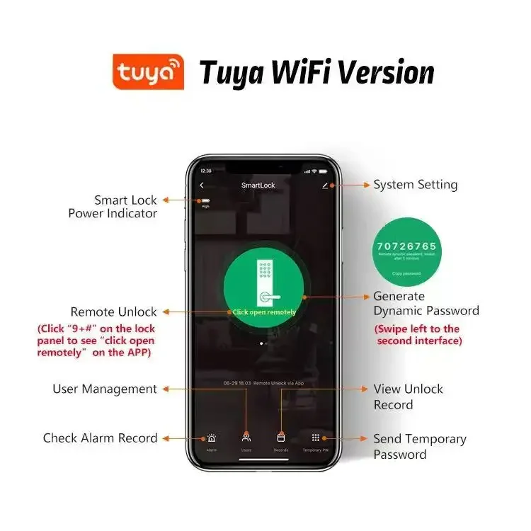 Smart Lock for Steel Doors Fingerprint WIFI App Aluminum Keyless Digital Door Handle Tuya Smart Lock Memory Card Cloud Data