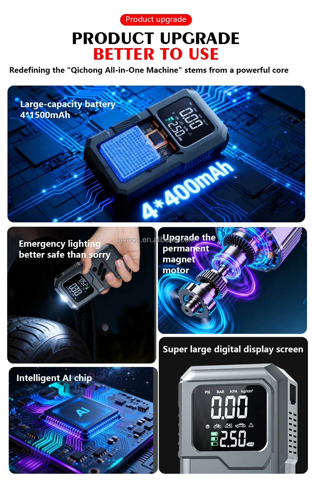 2-in-1 Car 8000mAh Jump Starter with Tire Inflator - Image 2