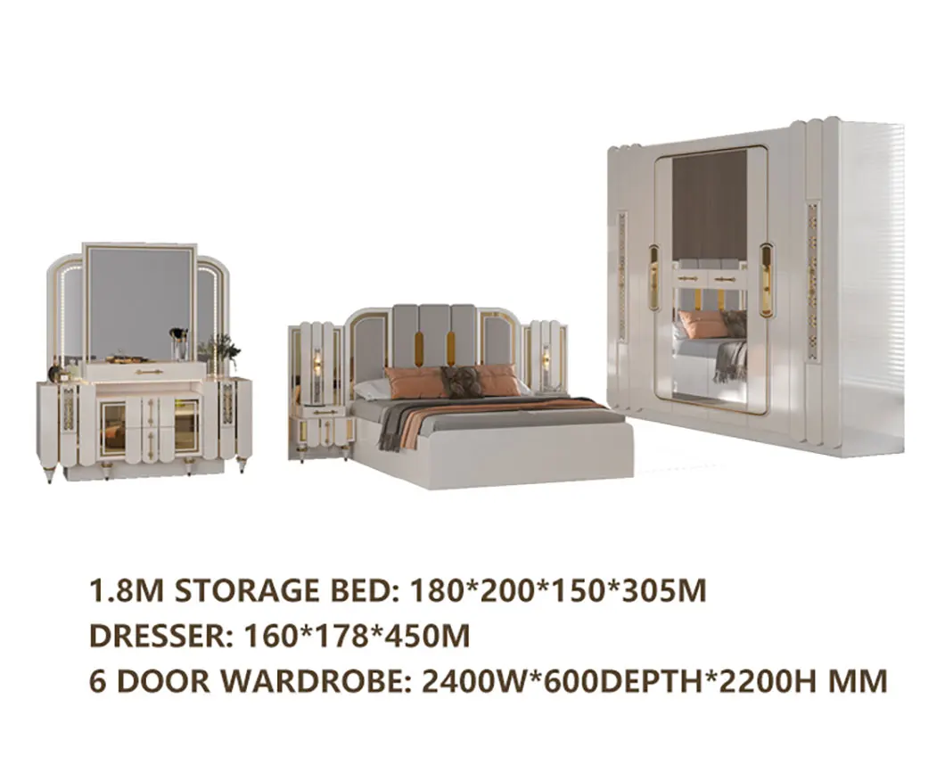 New Arrival Luxury Mdf Bedroom Sets With Storage Upholstered Beds High