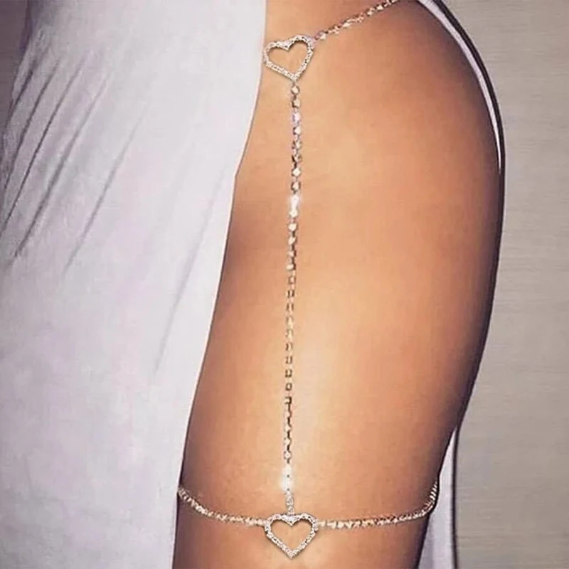 New Rhinestone Belly Waist Body Chain Love Shape Crystal Belt Bikini