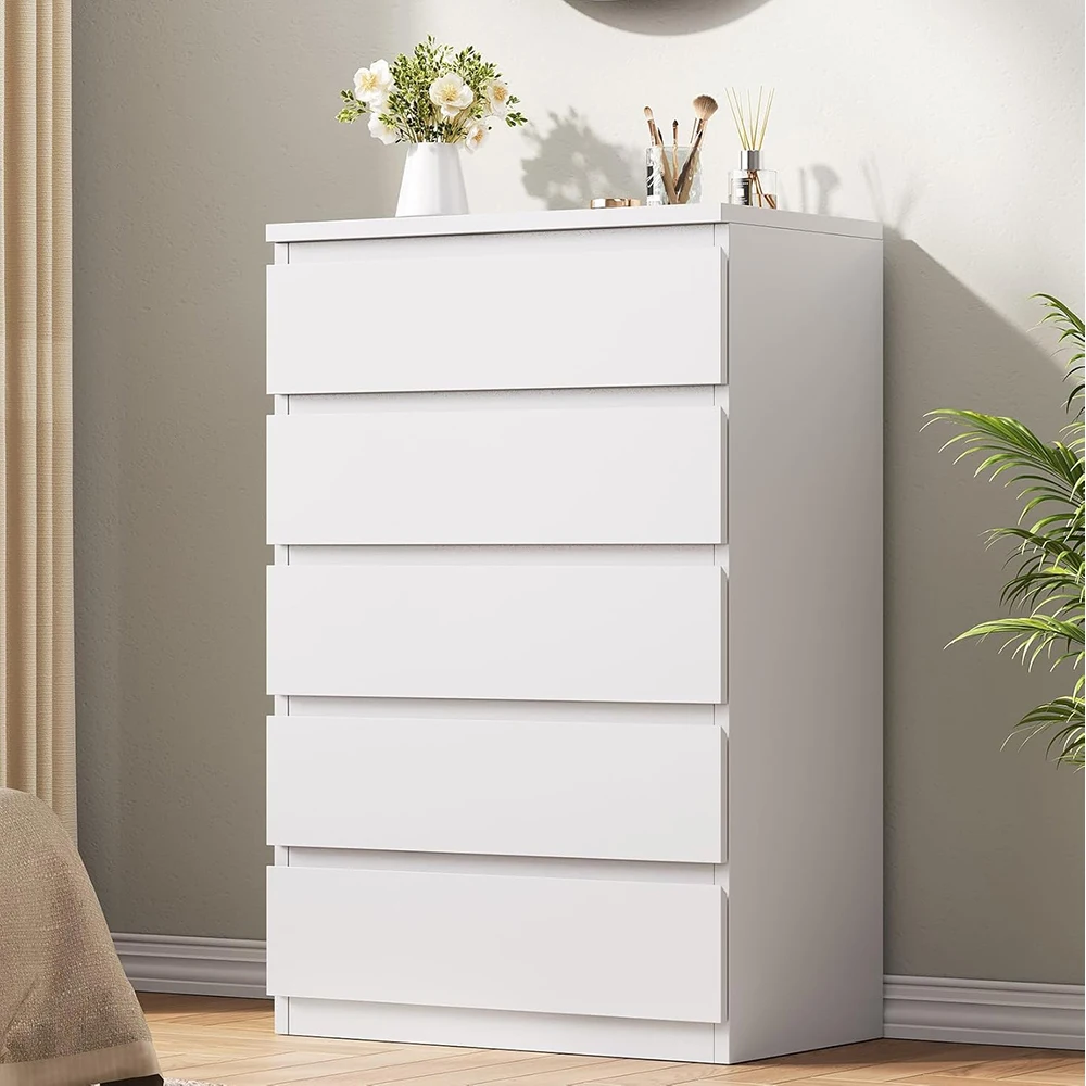 Nu-Deco White 5-Drawer Modern Wood Panel Dresser with Deep Drawers for Bedroom Living Room Hallway & Entryway Storage