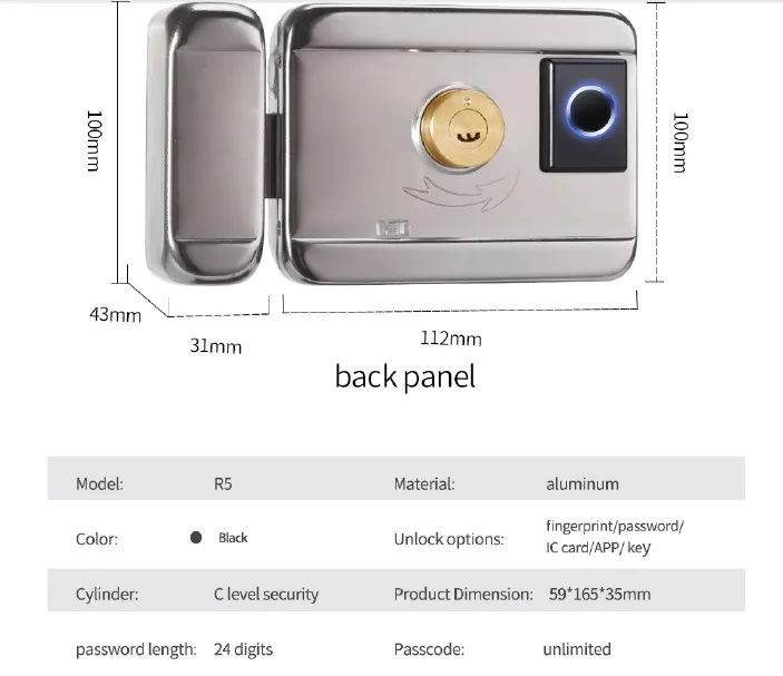 Dual Side Fingerprint Security Smart Lock Tuya App WiFi Keyless Access for Smart Home Gate Door Lock