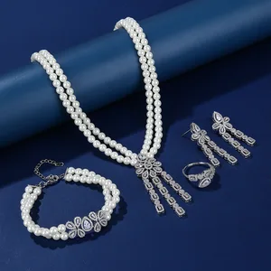 Simple Zircon Jewelry Set for Women, Daily Wear Necklace Earrings Ring, Fashionable Gift