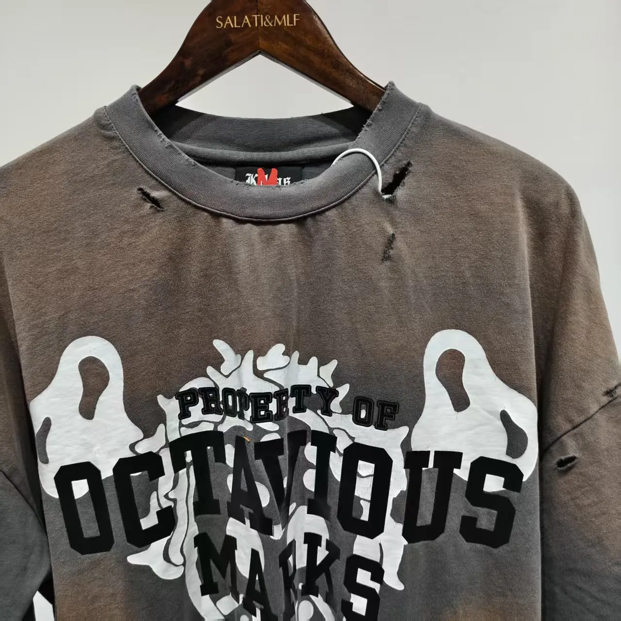 Custom Heavyweight French Terry Men's 100% Cotton Distressed Short Sleeve Acid Washed Loose Casual Long Vintage T-Shirt gallery 3