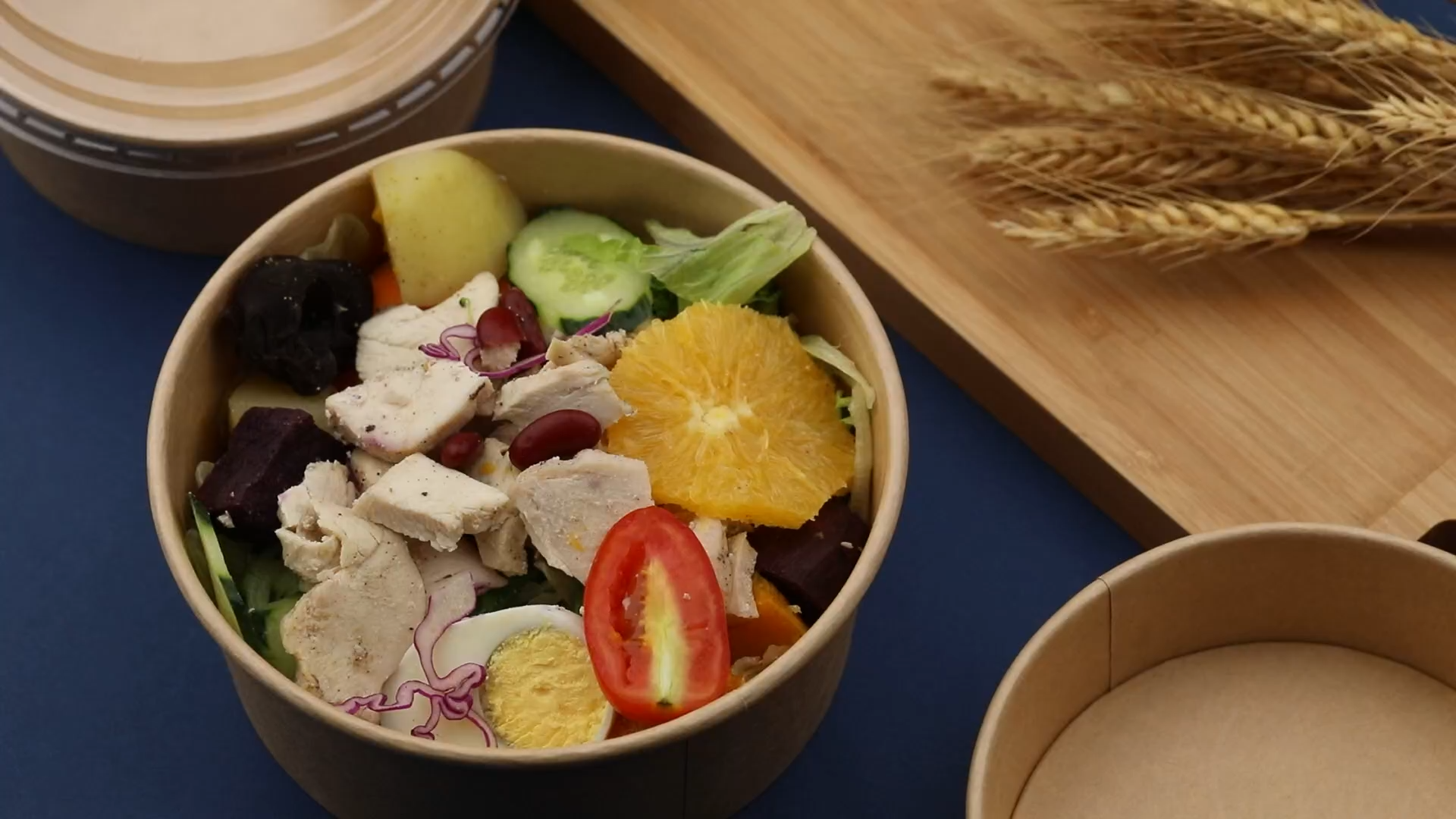 Disposable Take Away Kraft Paper Salad Bowl With Pet Lid Kraft Paper