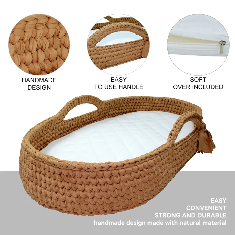 Handmade Crochet Moses Changing Basket Baby Changing Basket With Removable Cover And Waterproof