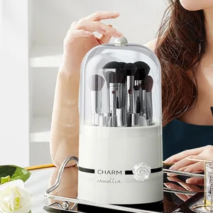 High-End Dust-proof Rotating Desktop Cosmetics Storage Box Large-Capacity PP Makeup Brush and Lipstick Storage Rack