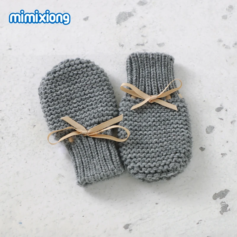 Mimixiong, оптовая продажа, трикотажная обувь для новорожденных, детские перчатки, однотонные теплые зимние перчатки для мальчиков и девочек