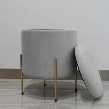 HStex Furniture New Sale Round Seated Footstool Velvet Gold Metal Legs Chairs Gray Ottoman Stools