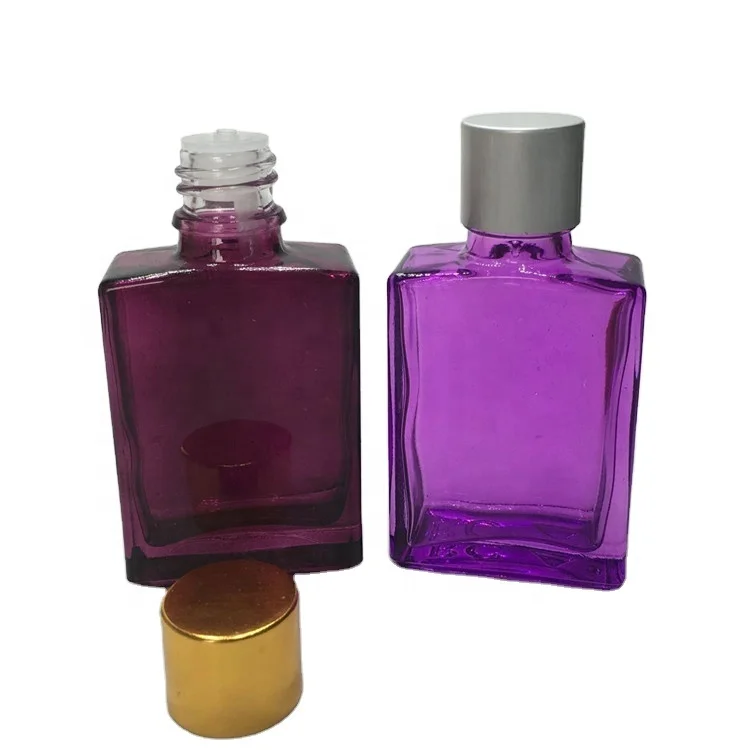New Purple Flat Square Perfume Glass Essential Oil Dropper Bottle  Refillable 15ml 30 Ml 30ml 50ml 100ml With Aluminum Screw Cap - Buy Flat  Glass