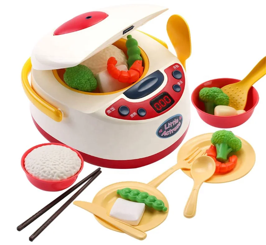 Pretend Play LED Music Electric Rice Cooker Cooking Set Kitchen Educational Toys 