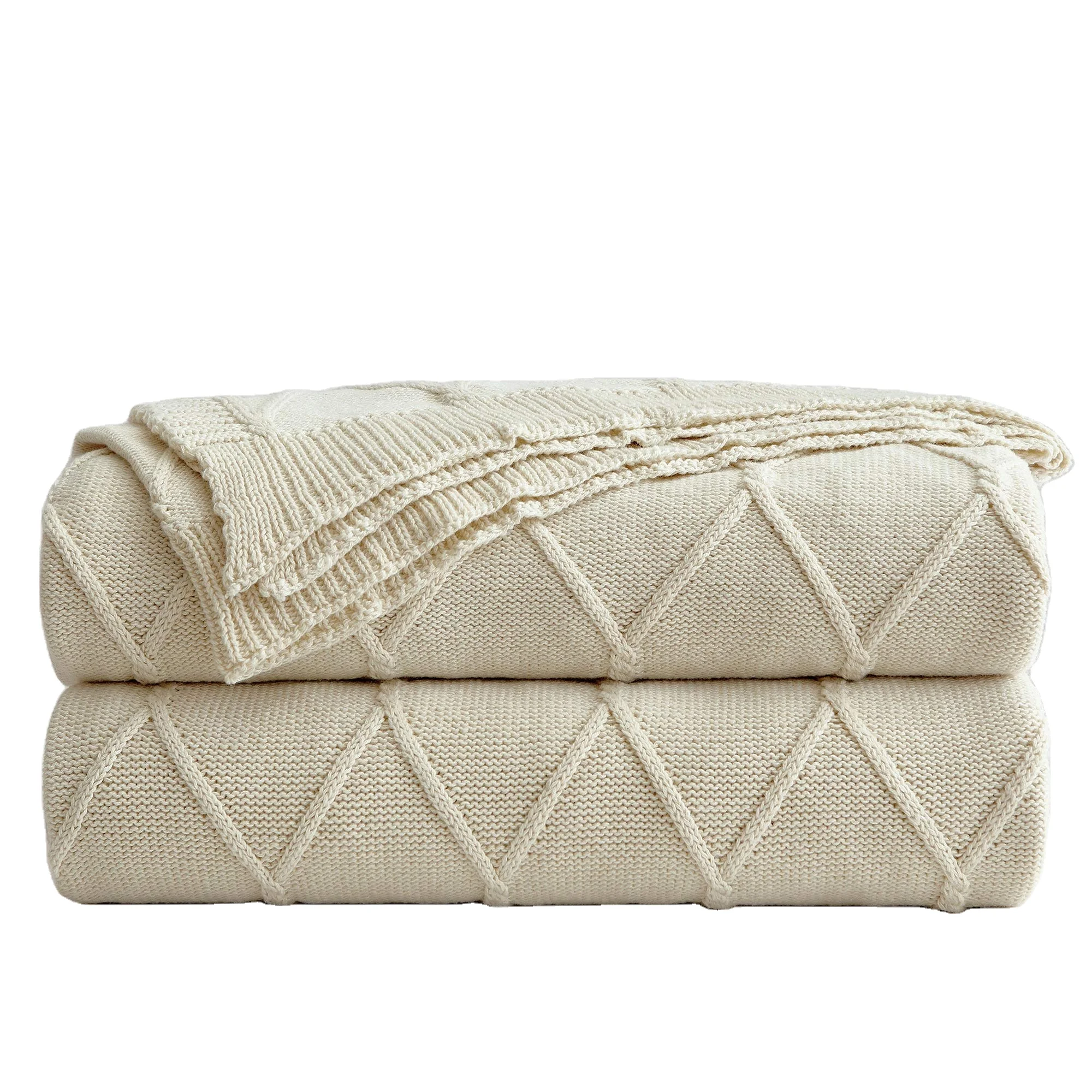 Qsy Bedding Chunky Cable Knit Throw Blanket Lightweight 100 Cotton