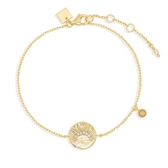 Gemnel 925 Silver 14k Gold Irregular Surface baguette Zircon Sun Coin Opal Bracelet for Women