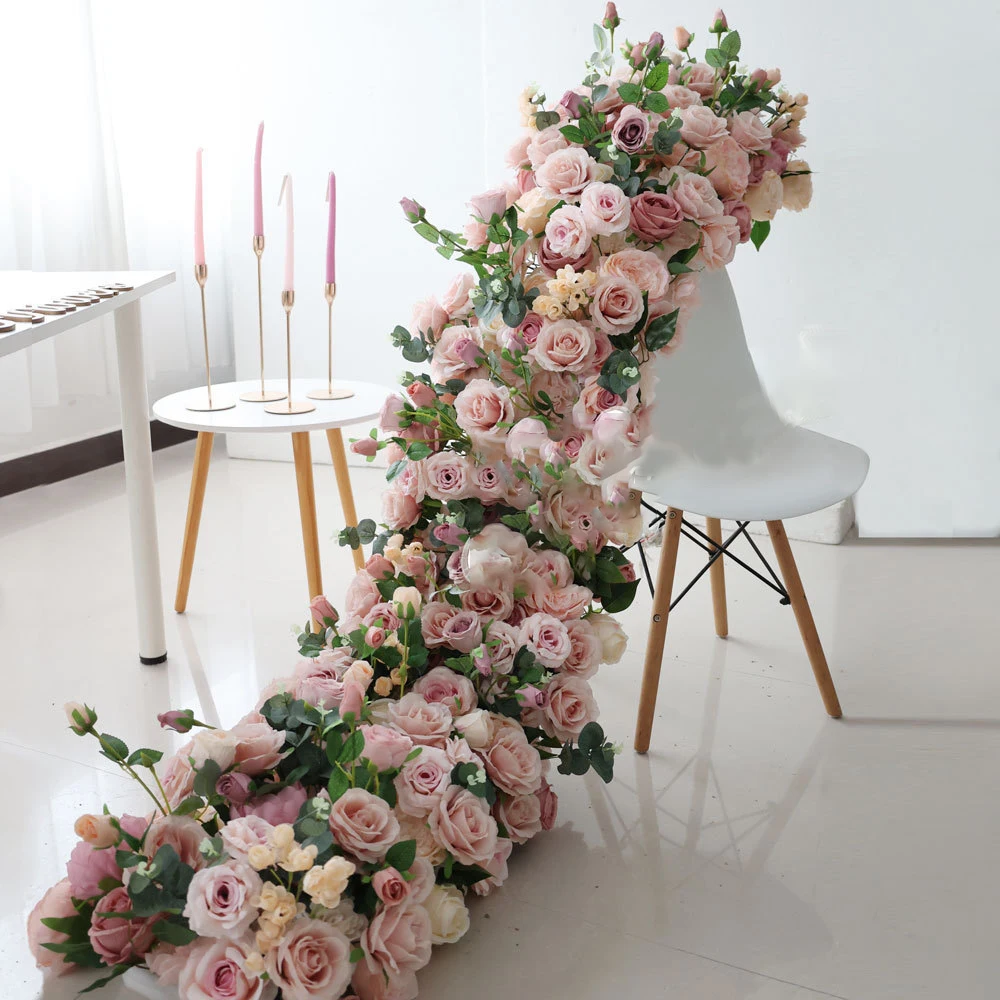 Yi022 Wedding Props White Flowers Runners Flower Rows Artificial Flowers Table Runner For