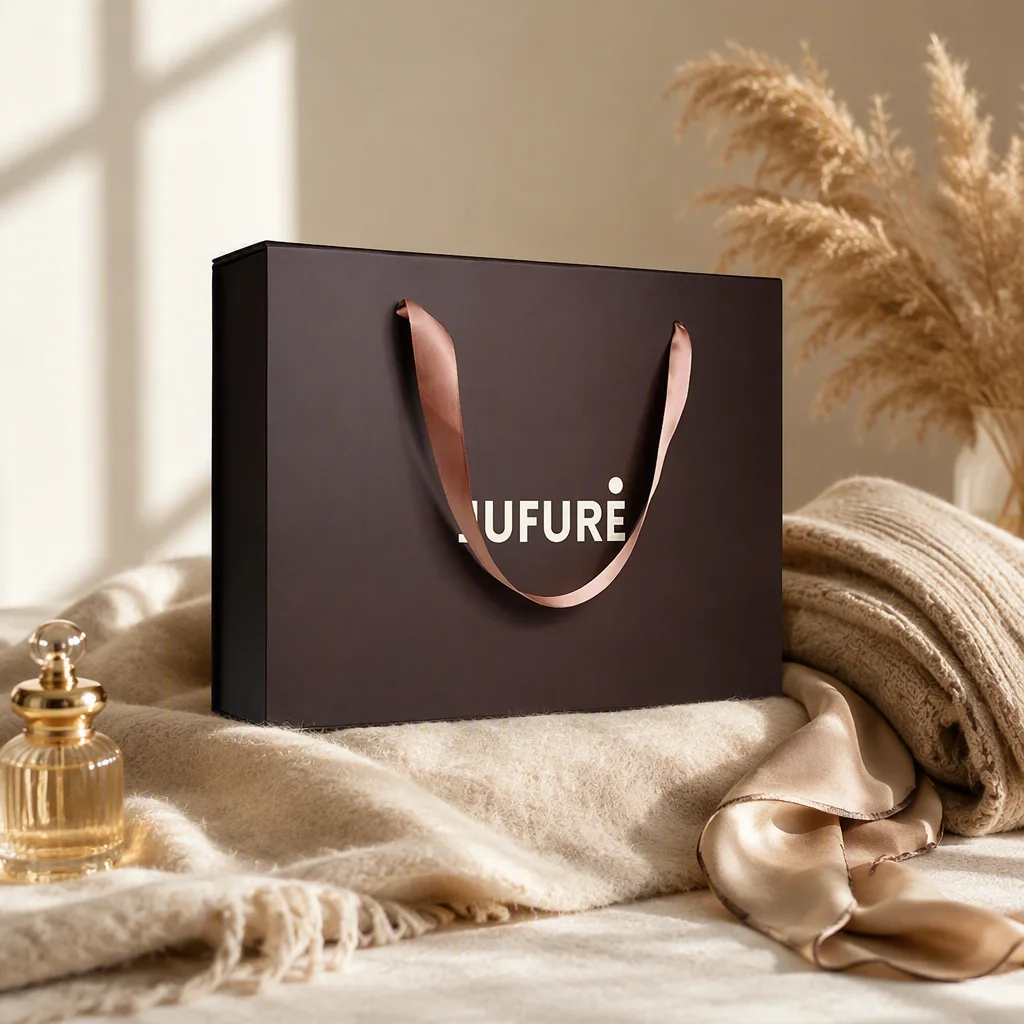 Custom Magnetic Folding Box with Ribbon Handle for Apparel Brand Packaging Gift Box