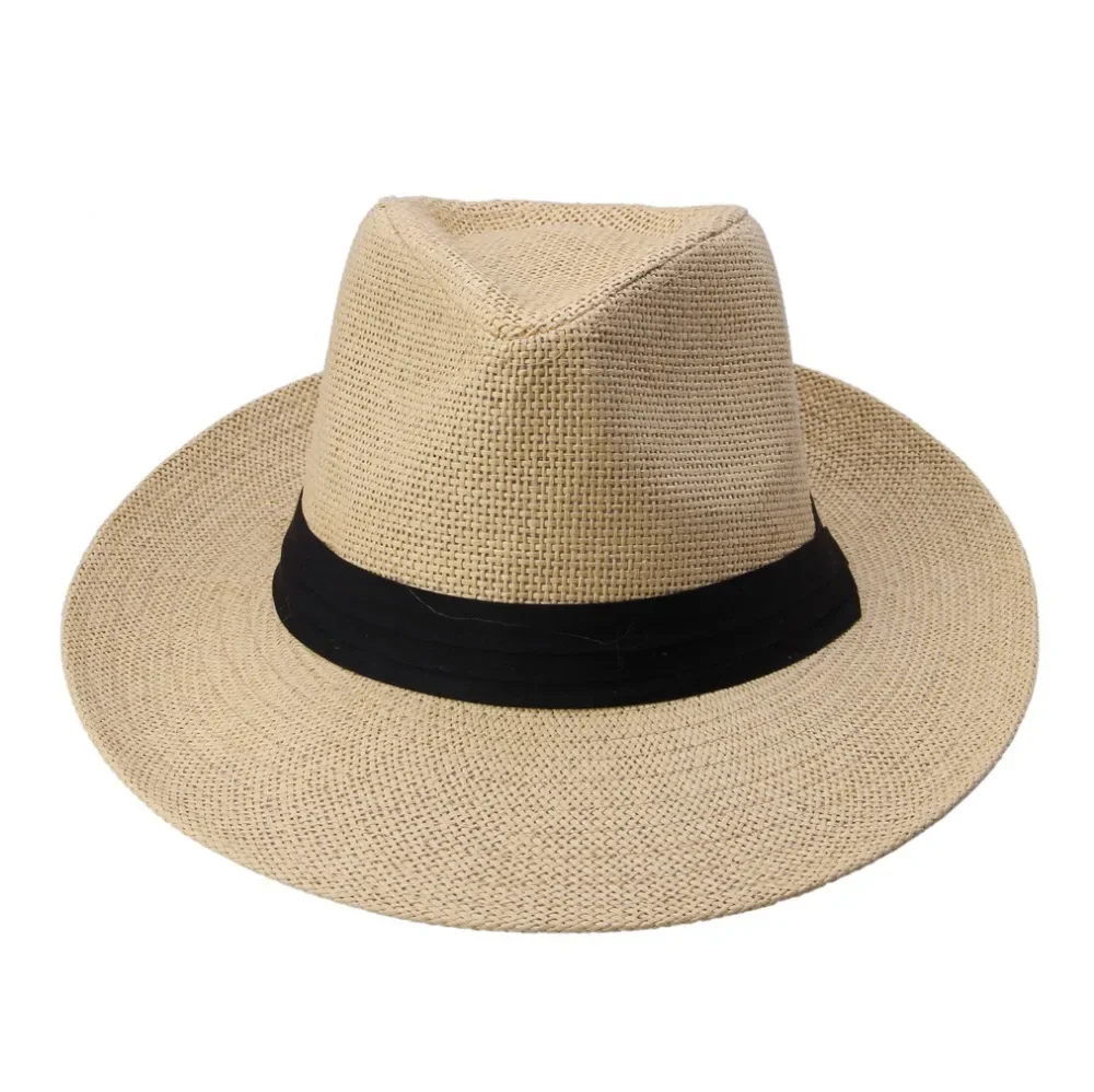 Hot Fashion Summer Casual Unisex Beach Trilby Large Brim Jazz Hat Panama Paper Straw Women Men Cap With Black Ribbon