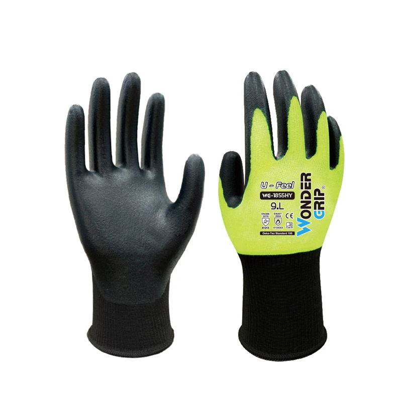 WG-1855HY U-Feel Bubble Nitrile Fluorescent Yellow Polyester Spandex Nitrile Rubber Touch Screen Work Gloves