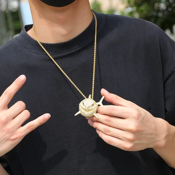 Glitter アイスアウトチェーン　正規品40cm ラッパー愛用 ブリンブリン ヒップホップアイスアウトCZシャークフェイスペンダント