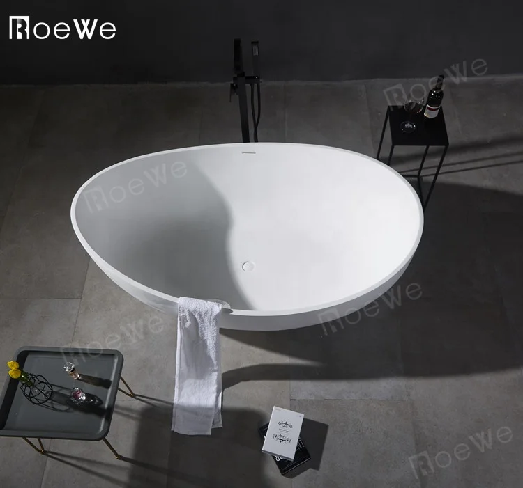 White Freestanding Cast Stone Bath Tub Solid Surface Composite Stone