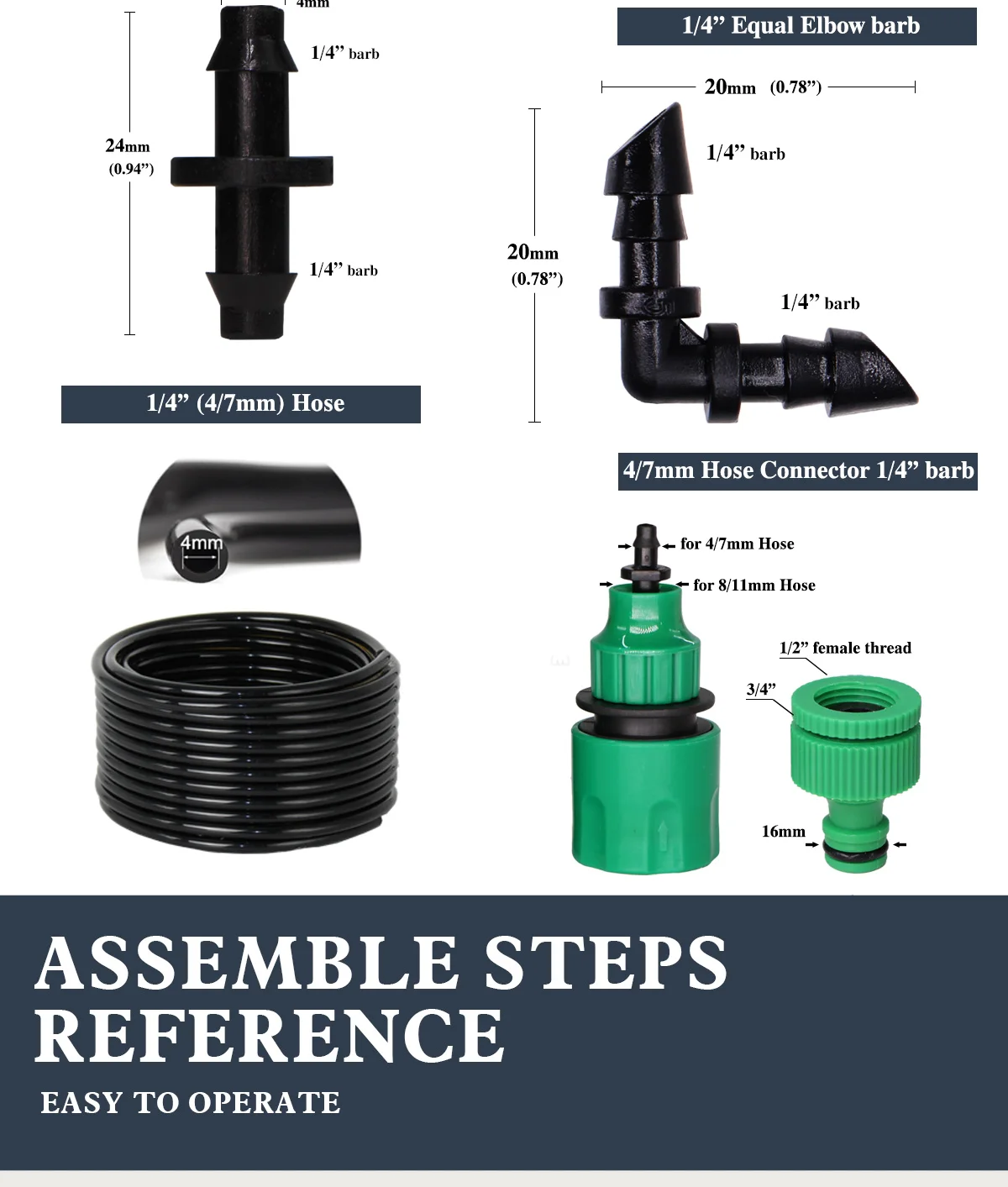 Drip Irrigation System 1/4" Hose 360 Degree Adjustable 8 Hole Sprinkler