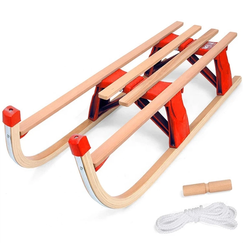 Factory Direct Wholesale Custom Snow Sledge Kids Outdoor Foldable Wooden Sled 80/90/100/110CM for Winter Fun