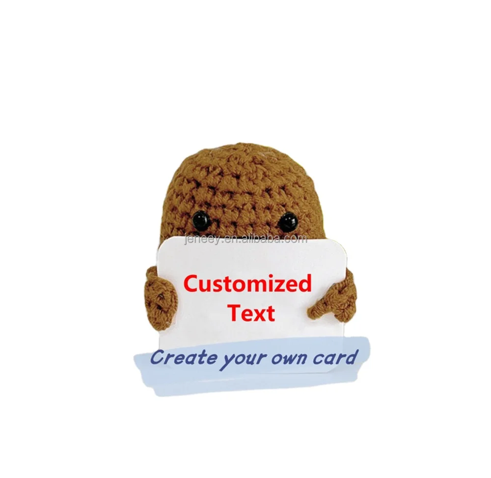 Patata Portafortuna All'uncinetto Con Biglietto Incoraggiante, Giocattolo Lavorato A Maglia, Supporto Emotivo, Regalo Simpatico 8x7 Cm