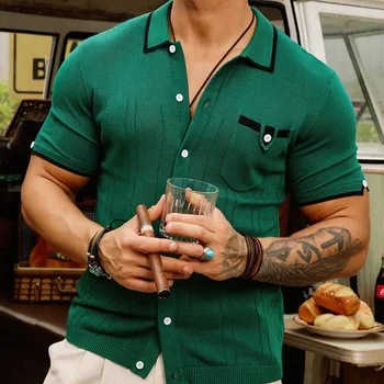 clothing manufacturers custom shirt slim fit buttons polo viscose dark green shirt pocket knitted t shirt
