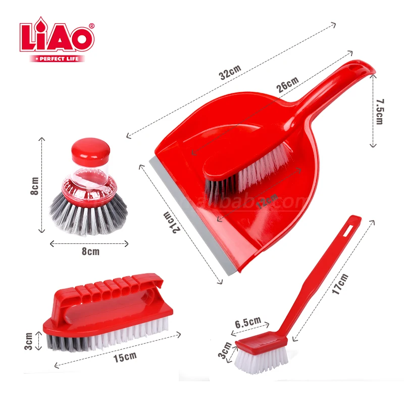 LiAo 4 Pack Table Dustpan and Sweeping Brush Set with Long Bristle Desk Brooms Scrub Brush and Dish Brushes
