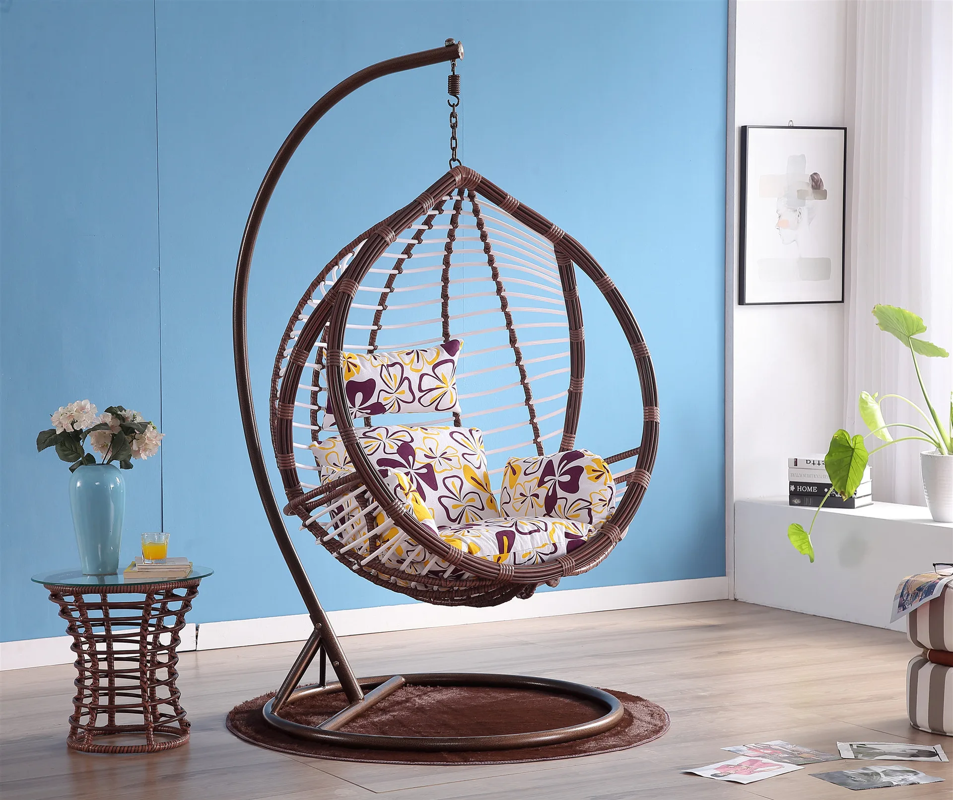Indoor/outdoor Wicker Tear Drop Hanging Chair Wicker Swing Chair With