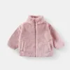 Giacca in pelle rosa con pelliccia di coniglio senza cappuccio