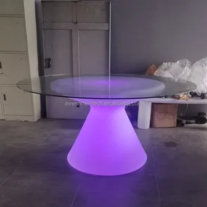 Modern Design Hotel Dining Room Table with Glowing LED Buffet Tempered Glass Top Portable and Waterproof Home Furniture