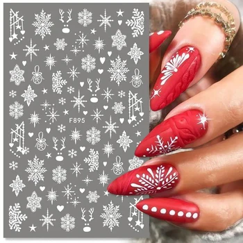 3D Nail Art Decals Winter White Christmas Trees Snowflakes Adhesive Sliders Nail Stickers Decoration For Manicure Wholesale