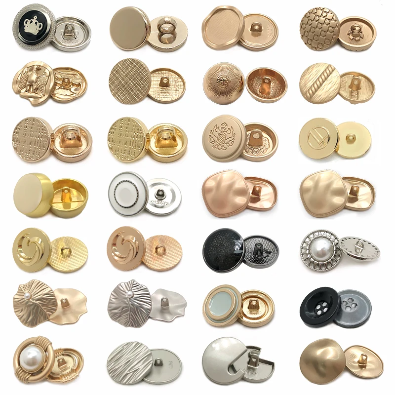 Latest Design Custom Shape Zinc Alloy Gold Embossed Sewing Accessory Garment Suit Coat and blazer Shank Button