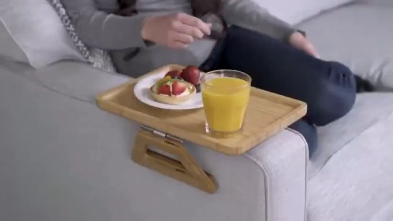 New Design Couch Bar Caddy Drink Snack Wine Holder Bamboo Cup Holder